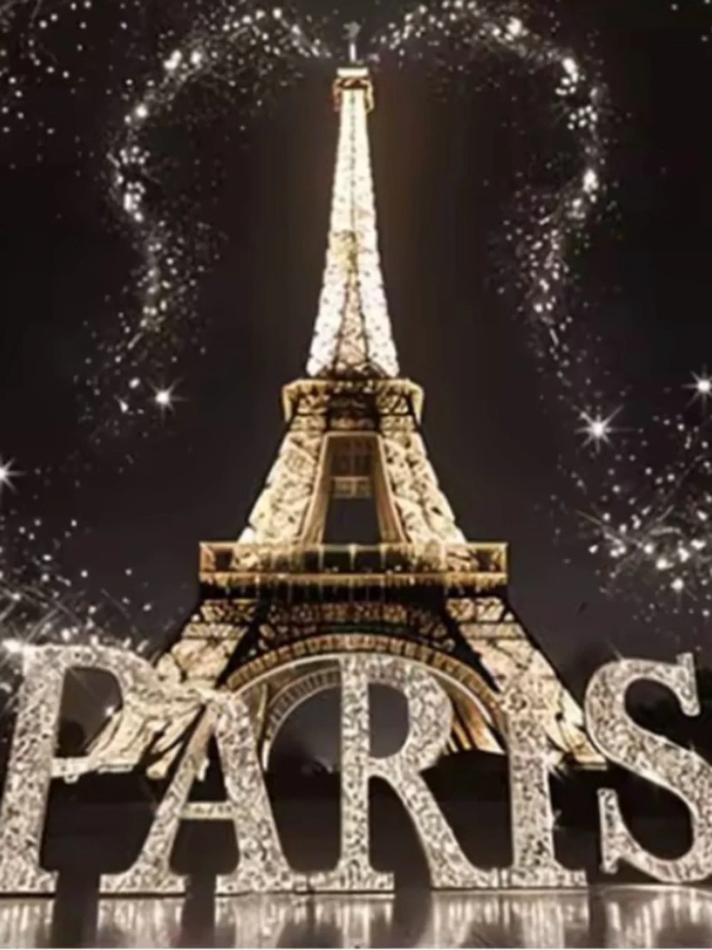 Paris Eiffel Tower Glitter Wall Art Backdrop Canvas material . Used 1x